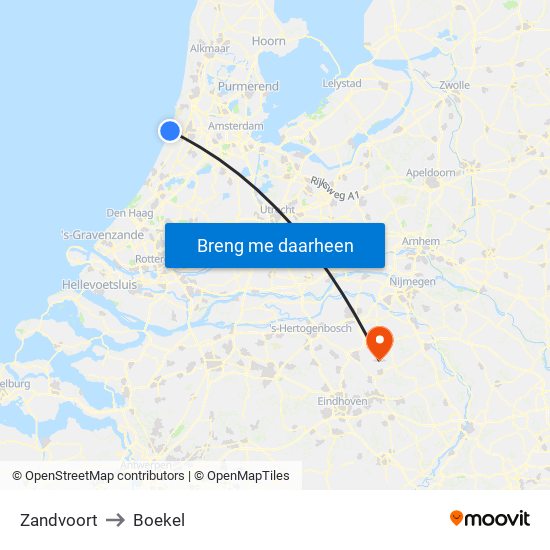 Zandvoort to Boekel map