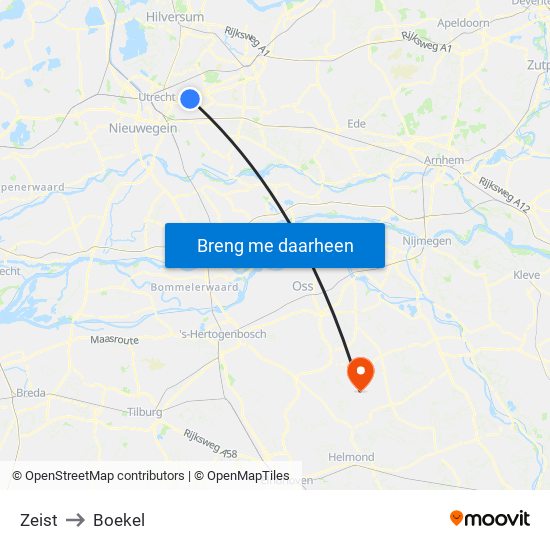 Zeist to Boekel map