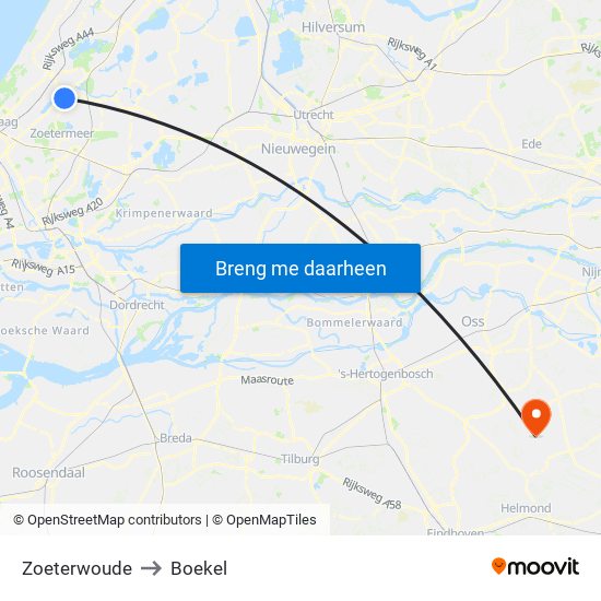 Zoeterwoude to Boekel map