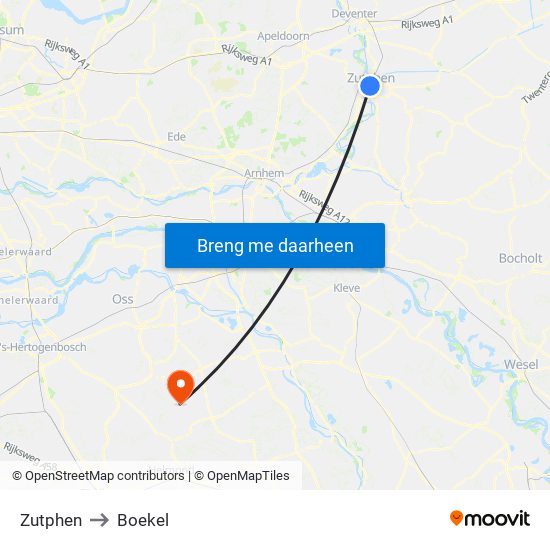 Zutphen to Boekel map