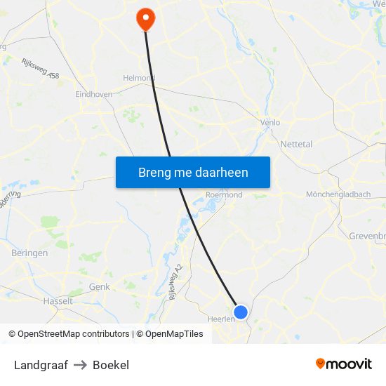 Landgraaf to Boekel map