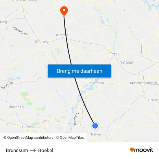 Brunssum to Boekel map