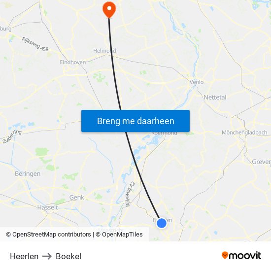 Heerlen to Boekel map