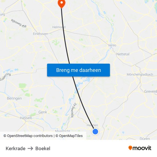 Kerkrade to Boekel map