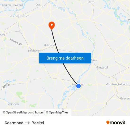 Roermond to Boekel map