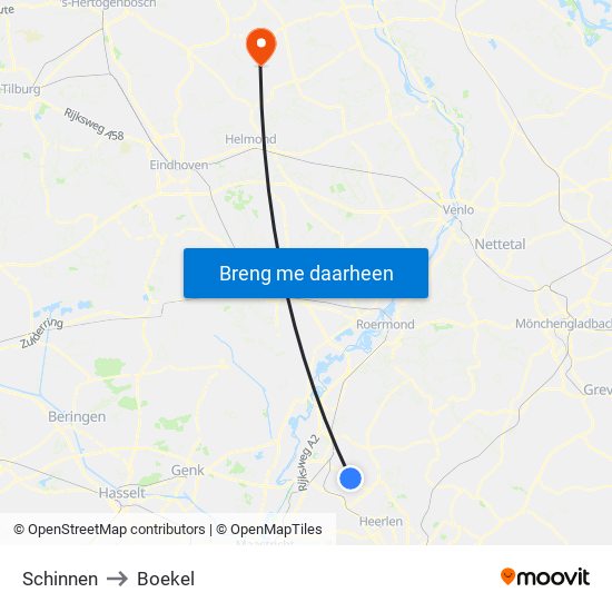 Schinnen to Boekel map