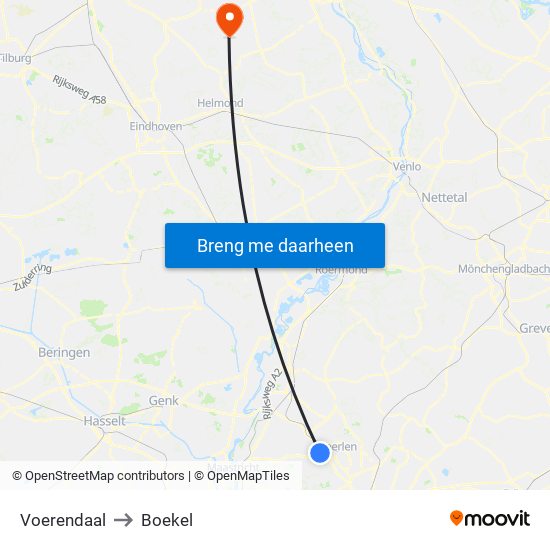 Voerendaal to Boekel map
