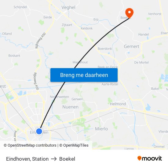 Eindhoven, Station to Boekel map