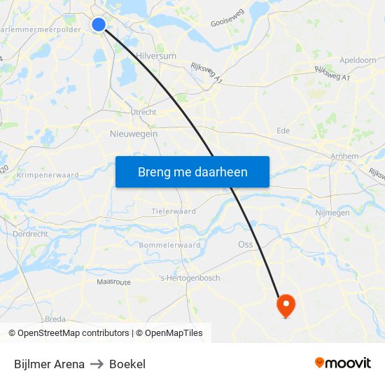 Bijlmer Arena to Boekel map