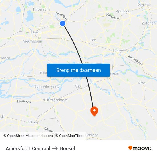 Amersfoort Centraal to Boekel map