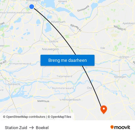 Station Zuid to Boekel map