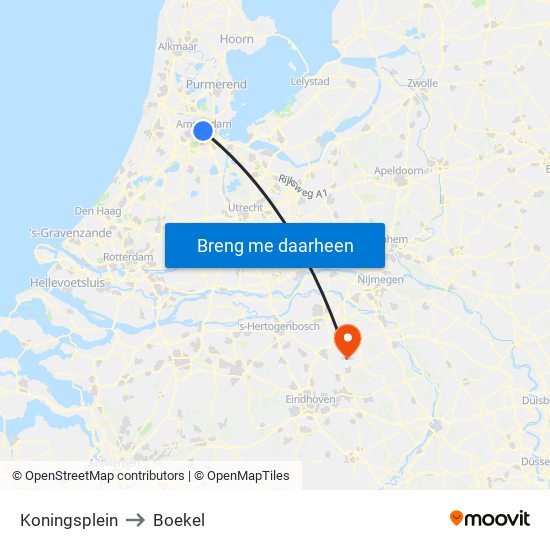 Koningsplein to Boekel map