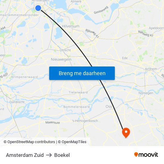 Amsterdam Zuid to Boekel map