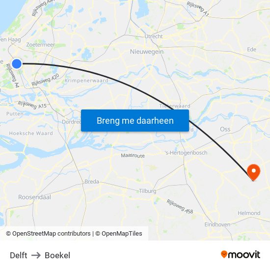Delft to Boekel map