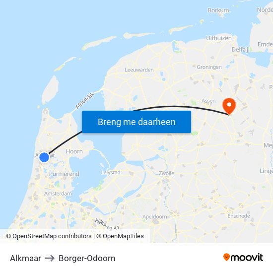 Alkmaar to Borger-Odoorn map