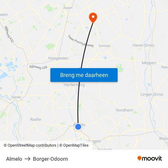 Almelo to Borger-Odoorn map