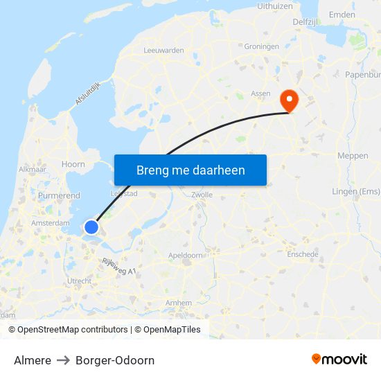 Almere to Borger-Odoorn map