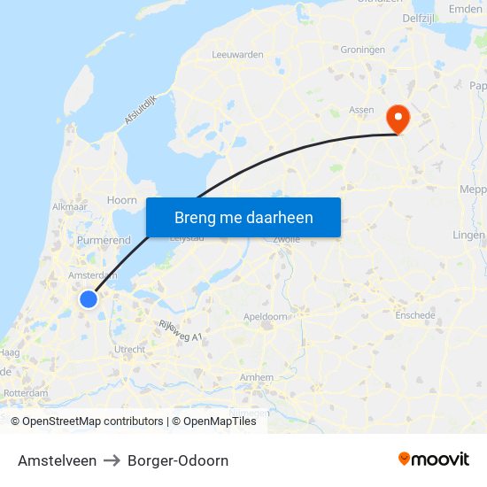 Amstelveen to Borger-Odoorn map