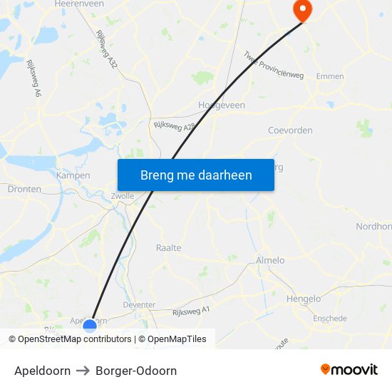 Apeldoorn to Borger-Odoorn map