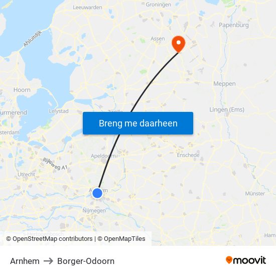 Arnhem to Borger-Odoorn map