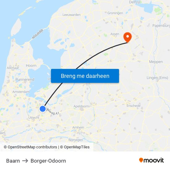 Baarn to Borger-Odoorn map