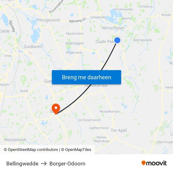 Bellingwedde to Borger-Odoorn map