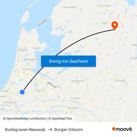 Bodegraven-Reeuwijk to Borger-Odoorn map