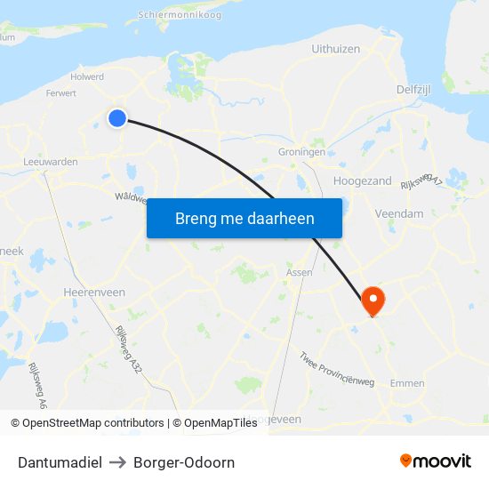 Dantumadiel to Borger-Odoorn map