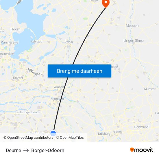 Deurne to Borger-Odoorn map