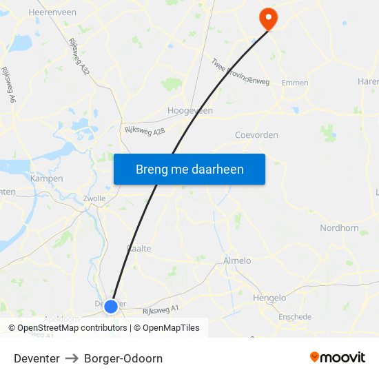 Deventer to Borger-Odoorn map