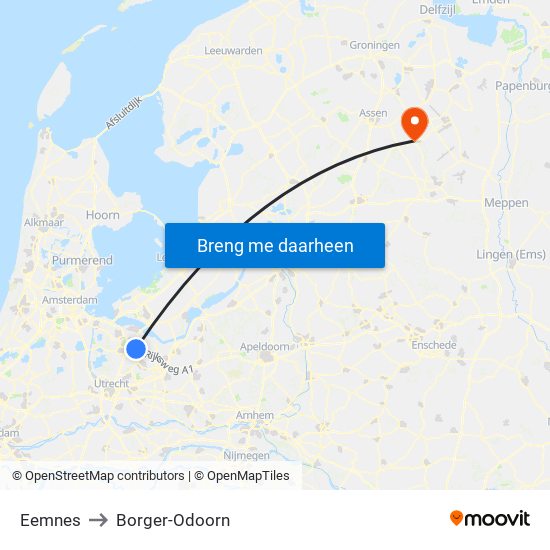 Eemnes to Borger-Odoorn map