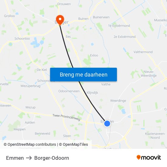 Emmen to Borger-Odoorn map