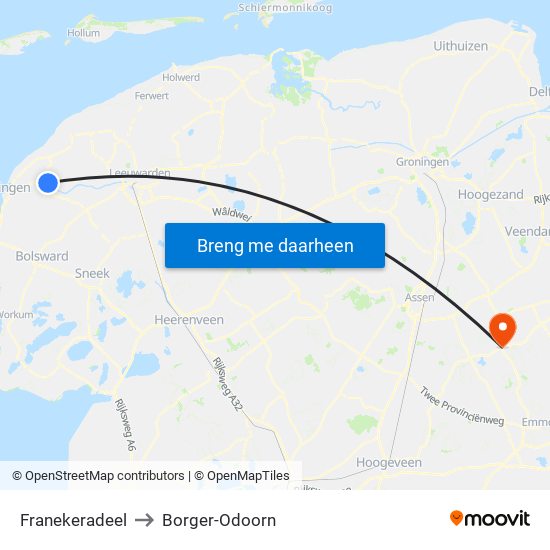 Franekeradeel to Borger-Odoorn map