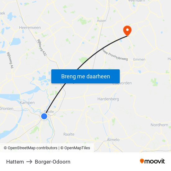 Hattem to Borger-Odoorn map