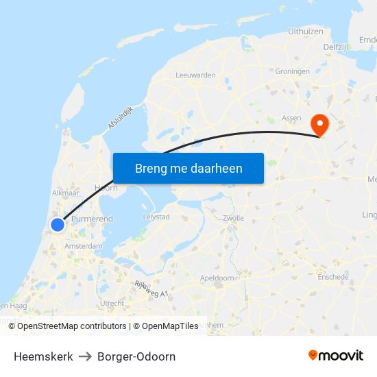 Heemskerk to Borger-Odoorn map