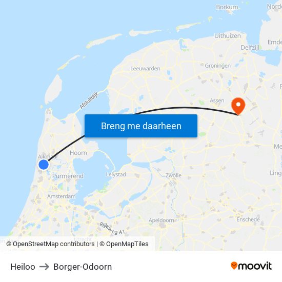 Heiloo to Borger-Odoorn map