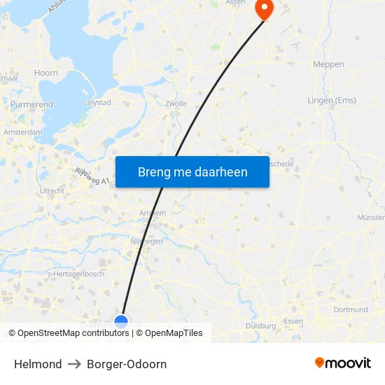 Helmond to Borger-Odoorn map