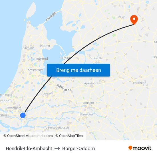 Hendrik-Ido-Ambacht to Borger-Odoorn map