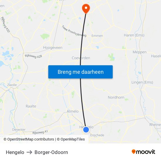 Hengelo to Borger-Odoorn map