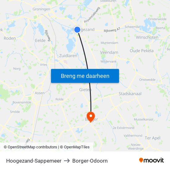 Hoogezand-Sappemeer to Borger-Odoorn map