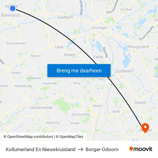Kollumerland En Nieuwkruisland to Borger-Odoorn map