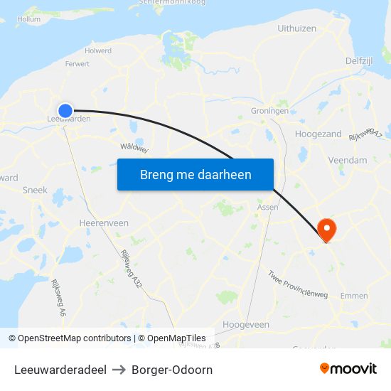 Leeuwarderadeel to Borger-Odoorn map