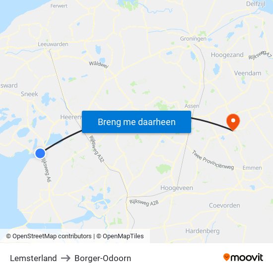 Lemsterland to Borger-Odoorn map
