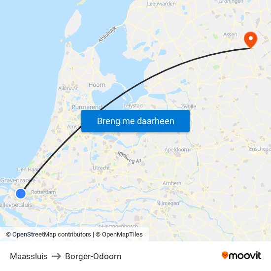 Maassluis to Borger-Odoorn map