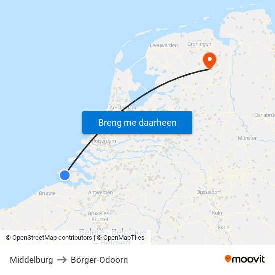 Middelburg to Borger-Odoorn map