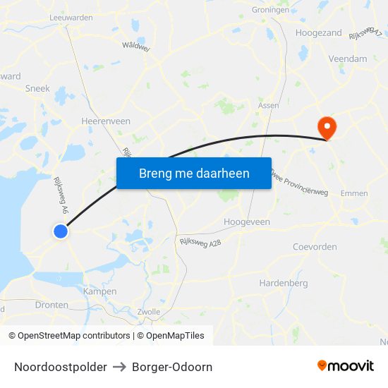 Noordoostpolder to Borger-Odoorn map