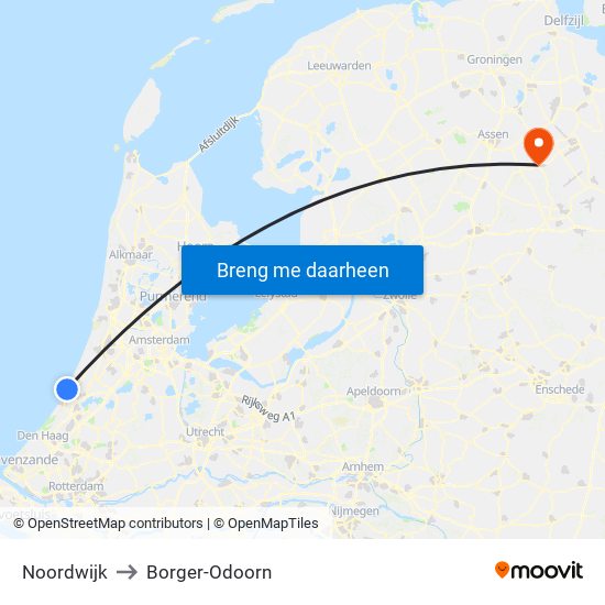 Noordwijk to Borger-Odoorn map