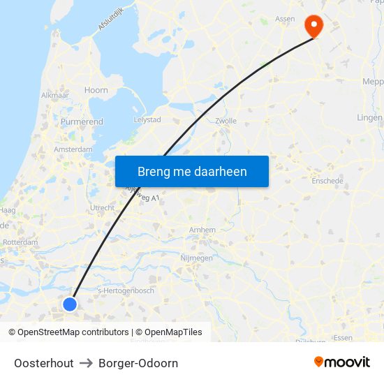 Oosterhout to Borger-Odoorn map