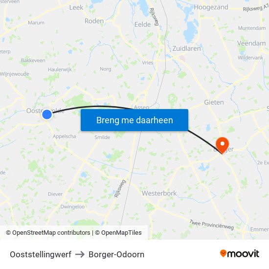 Ooststellingwerf to Borger-Odoorn map