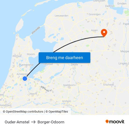 Ouder-Amstel to Borger-Odoorn map